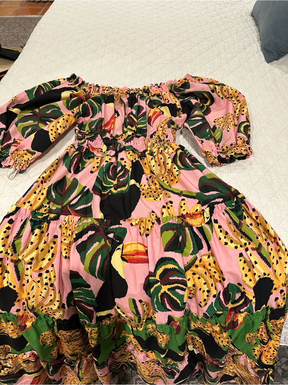 FARM Rio Multicolor Toucan Tiered Maxi Dress in Pink, Green & Yellow - Picture 8 of 8